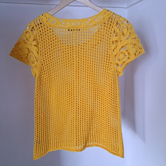 Peter nygard | Canary yellow crochet cottagecore knit t shirt - Picture 7 of 13